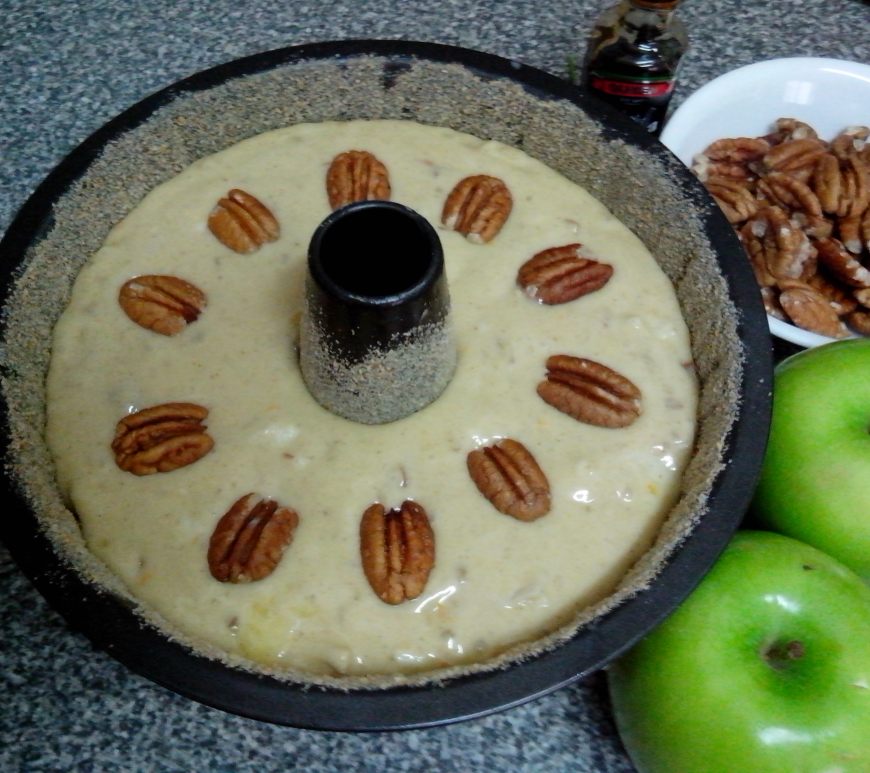Apple Pecan Banana Cake in tin