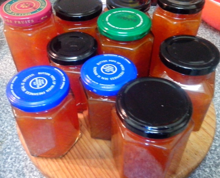 Apricot jam in jars