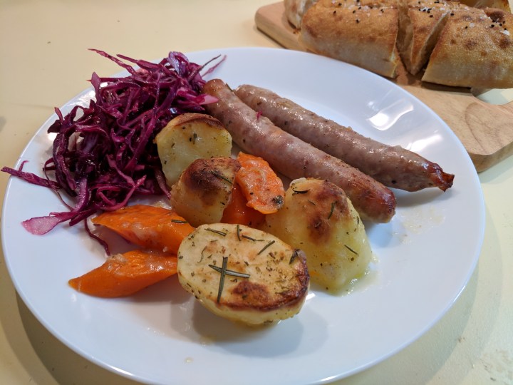 IMG_20190311_141212-Oven baked sausages and vegetables and cabbage