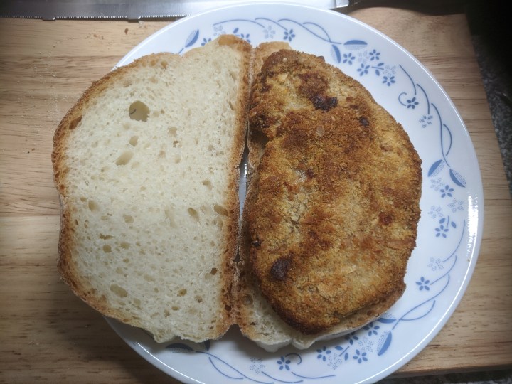 Pork Fillet Schnitzel-oven baked and bread-2020-02-14